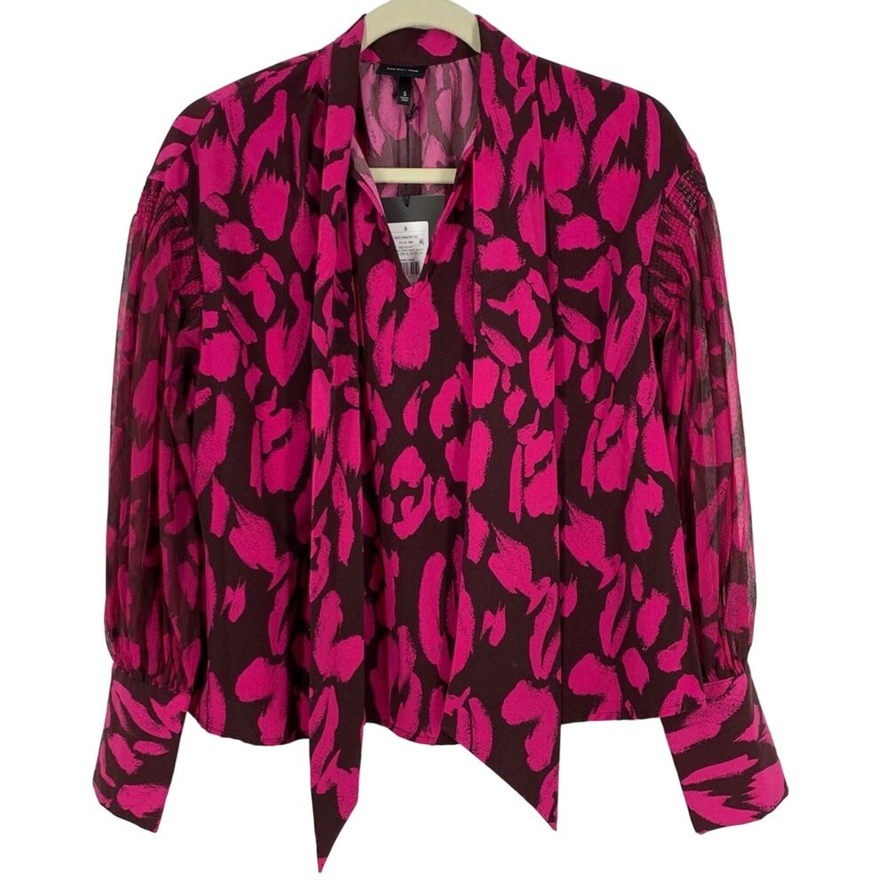 Who What Wear Painted Animal Tie Neck Blouse Small NWT